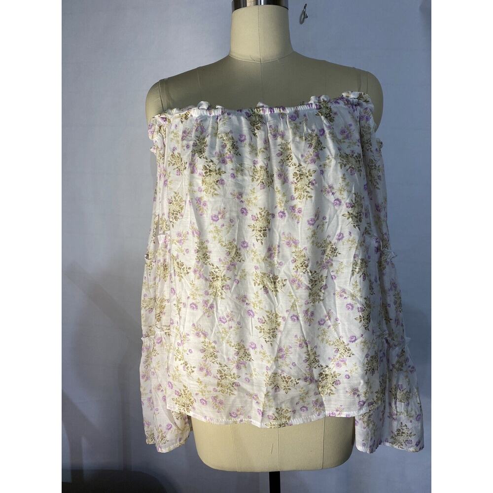 Spring Purple Floral Off the Shoulder Top Gauzy Cottagecore NWT Womens Juniors L